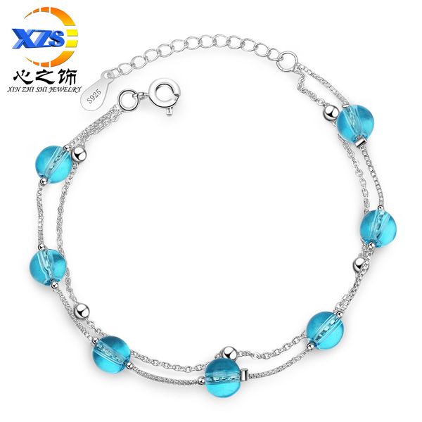 

senz shi double-layer blue artificial crystal bracelet korean version of fresh sweet personality lucky pearl jewelry-style women's clot, Golden;silver