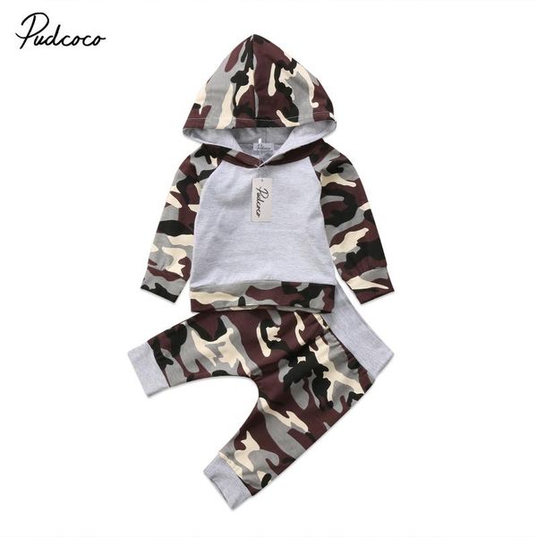 

2pcs newborn toddler baby boys camo hoodie pants outfits set clothes 0-24m, White