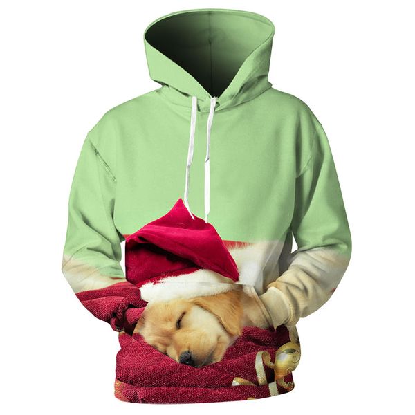

cloudstye winter animal hoodies male fashion 3d chinese rural dog christmas hat print pullover casual hooded hoody, Black