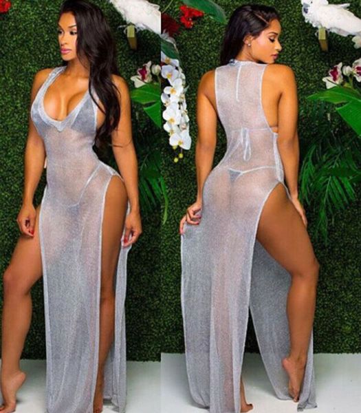 

2020 new summer mesh sheer long cover-ups women bathing suit bikini cover up beach dress swimwear swimsuit dress
