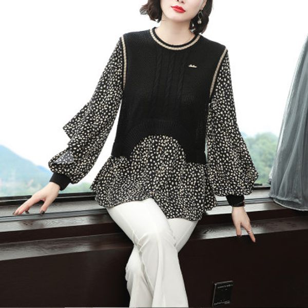 

knit chiffon knits spring summer long sleeve vintage casual work plus size designer t shirt for women casual knits fashion luxury, White