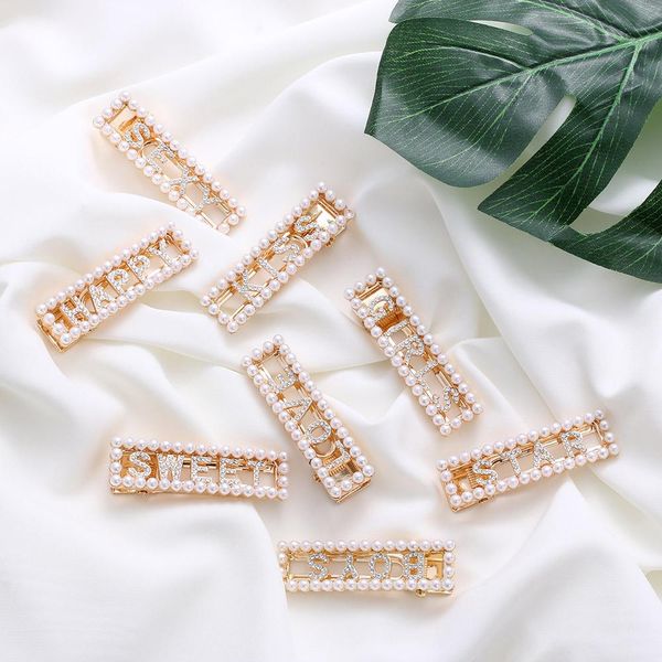 

women crystal pearls hair clips hairpin kiss girl star happy sweet letter hair clips barrettes hair accessories xdvie, Black