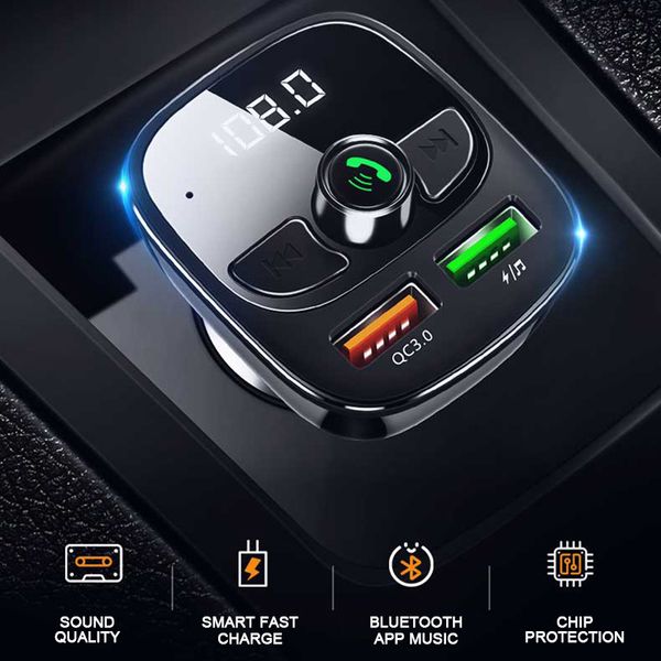 

qc 3.0 fast car charger handsbluetooth car kit dual usb charger for phone mp3 player tf card music receiver adapter