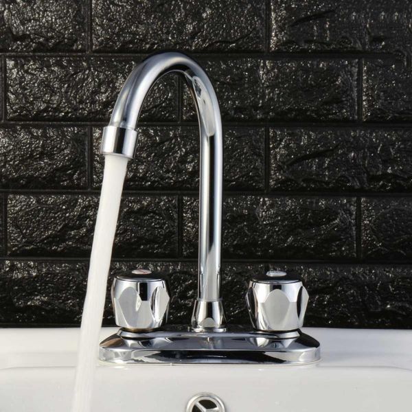 2019 Chrome Double Handle Two Holes Bathroom Faucet 360rotation