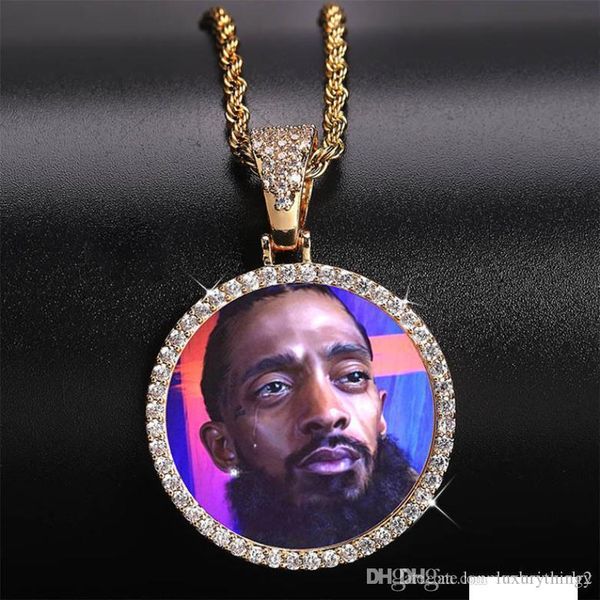 

customized ps necklaces jewelry fashion 18k gold plated circle memory pendant necklace bling zircon paved hip hop necklaces ln129, Silver