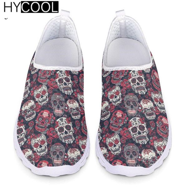 

hycool sugar skulls floral sneakers women shoes 2020 female summer casual shoes slip on flats tennis mesh loafers