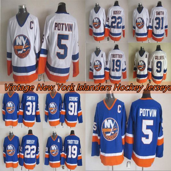 

vintage new york islanders jerseys 5 denis potvin 31 billy smith 22 mike bossy 19 rocky trottier clark gillies steve thomas hockey jersey, Black;red