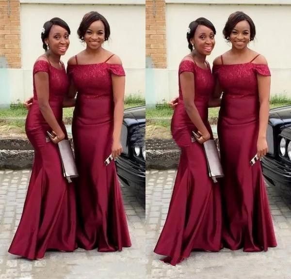 

african style burgundy long bridesmaid dress short sleeves mermaid maid of honor gown floor length prom evening gowns plus size, White;pink