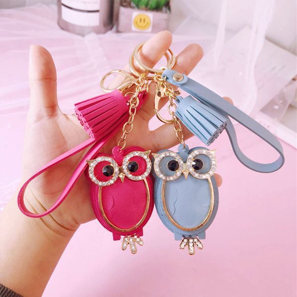 

2019 new eye owl lucky charm protection tassel hanger crystals car feng shui keychain fashion, Silver