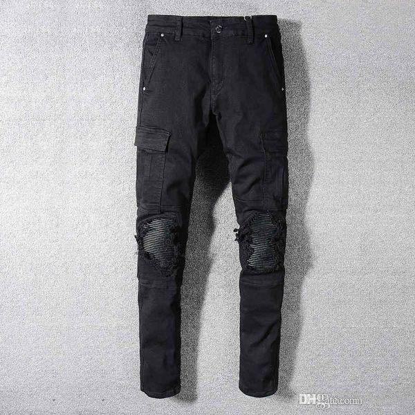 

2020 men's tattered locomotive jeans slim locomotive jeans men's fashion designer hip hop men's jeans of f3, Blue