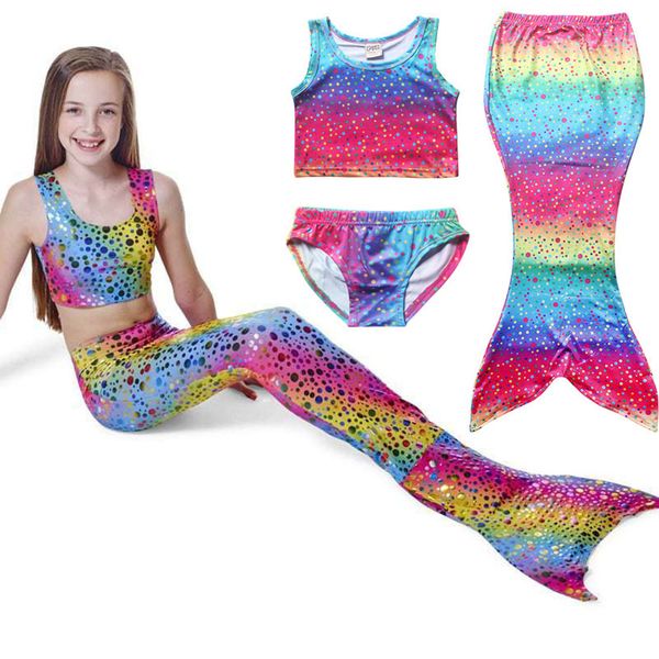

toddler girls swimwear tail mermaid bathing suit kids rainbow swimsuit beach wear cute vest bikini set 3pcs swim suit for girl