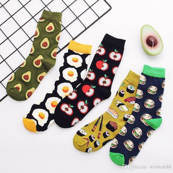 

fashion avocado sushi omelette burger apple plant fruit food socks short funny cotton socks women winter men happy socks female, Black