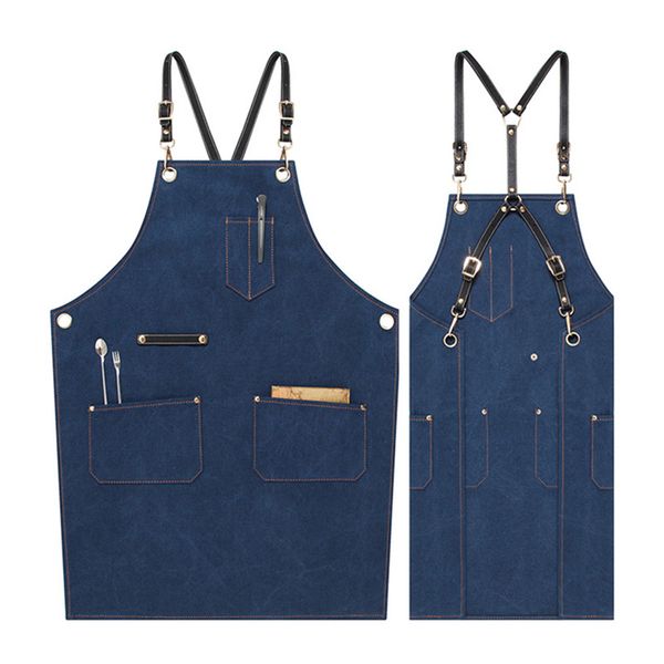 

canvas apron cowhide leather strap barista bartender baker uniform barber florist hairdresser gardener painter work wear e42