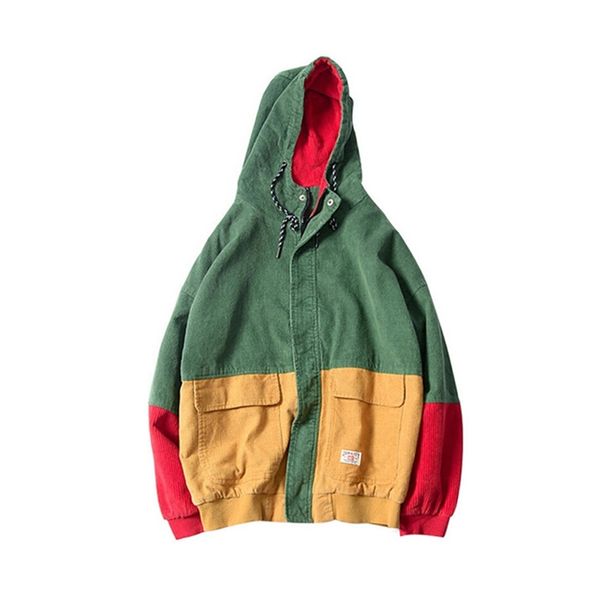 

2018 spring mens new stitching corduroy hooded jacket men hip-hop hoodie coat casual fitness joggers sportswear outerwear, Black;brown
