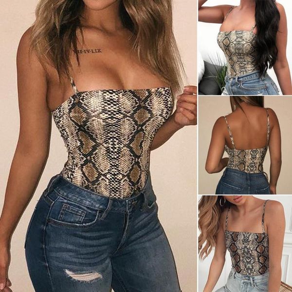 

drop shipping 2019 мода строп bodysuit женщины змеиной кожи печати backless натяжные camis ремни комбинезоны sexy тонкий короткие 02 #, White