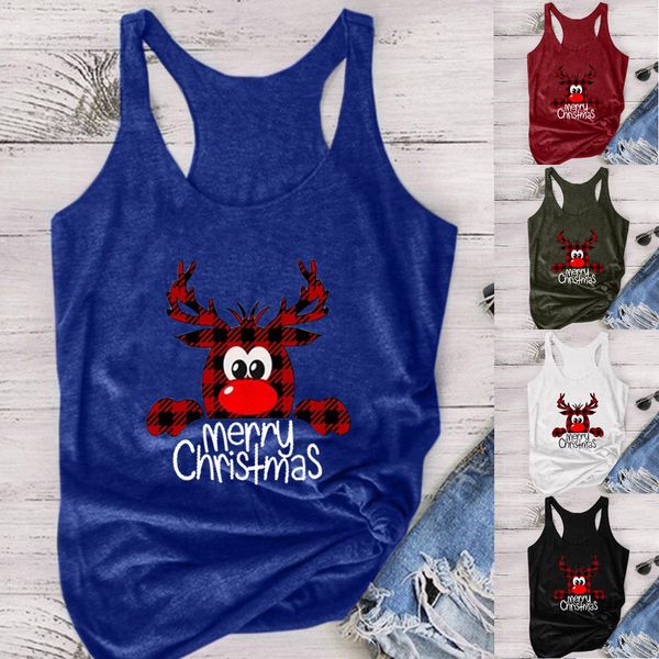

women sports bra christmas women plus size print round neck sleeveless blouse vest, White;black