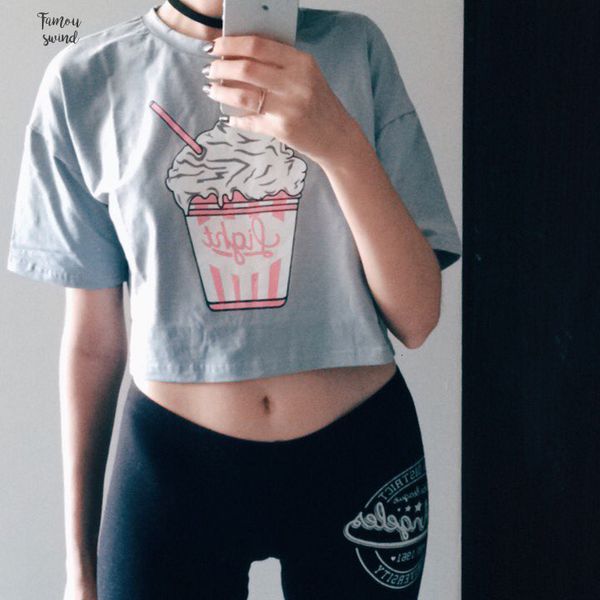 

summer harajuku women t shirt ice tee style cotton loose crop kawaii t shirt female funny korean, White