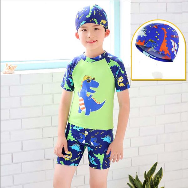 

popfavor 2pieceswim шапки для мальчиков dino cartoon dionsaur kids купальный костюм детская пляжная одежда костюм из трех предметов купальни