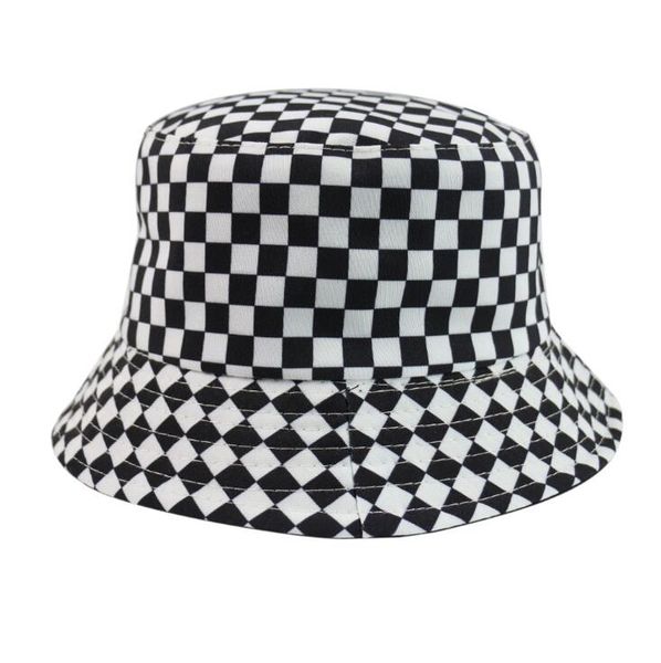 

2020 new two side reversible black white plaid bucket hats fishing caps women men bob hat summer fashion sun hat, Blue;gray