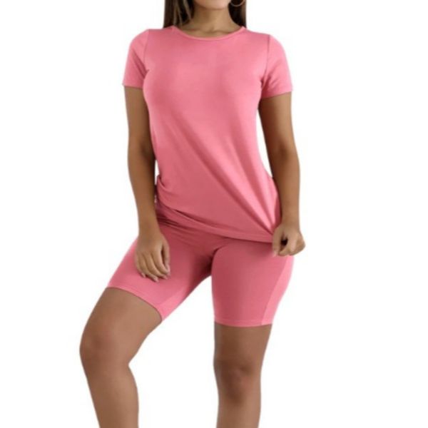 

fashion womens summer casual suit shorts pants slim short sleeve t shirt sport wear 2020, Gray