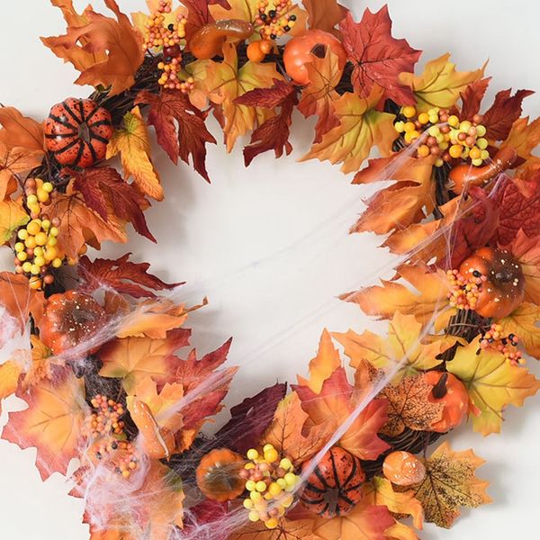 

40cm wreath autumn harvest maple leaf skull pumpkin front door wreath front door home decor party supplies