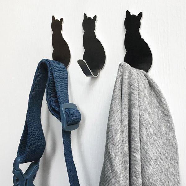 

2pcs/pack self adhesive wall hooks cat pattern hangers for bathroom kitchen stick on wall hanging door clothes towel racks