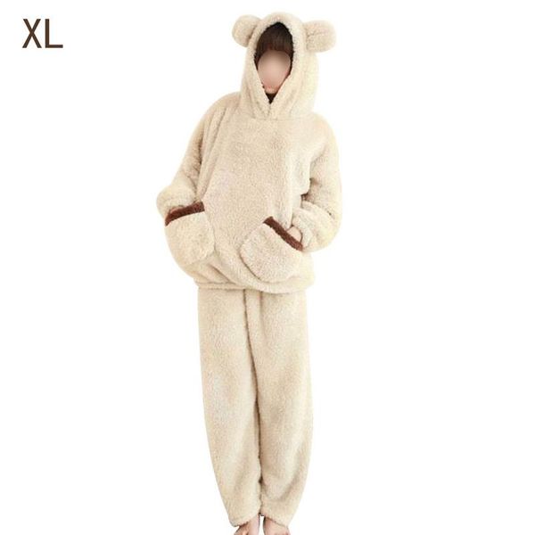 

2018 autumn and winter thick warm women pajamas sets coral velvet suit flannel long sleeve woman cartoon bear animal sleepwear, Blue;gray