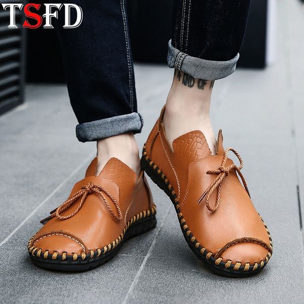 

fashion shoe comfortable men's leather sneakers lightweight mens shoes casual leather loafers summer plus size 50 brown flats y5, Black