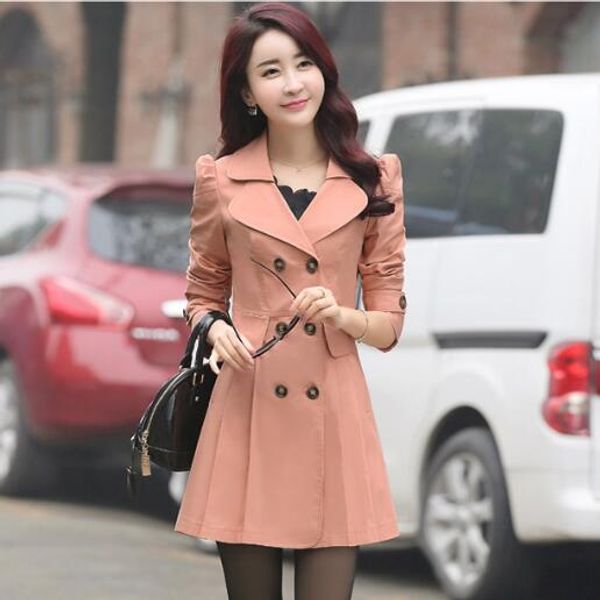 

3xl slim plus size spring autumn trench coat for women 2019 long puff sleeve double breasted ladies casual outwear coats mujer, Tan;black