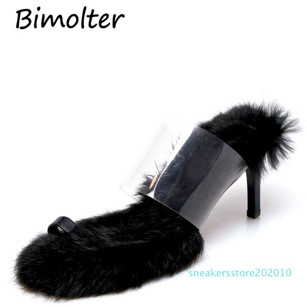 

bimolter 2019 fur women's pumps heels shoes high heel slippers women pointed toe ladies female slides fashion women shoes nc115 s10, Black