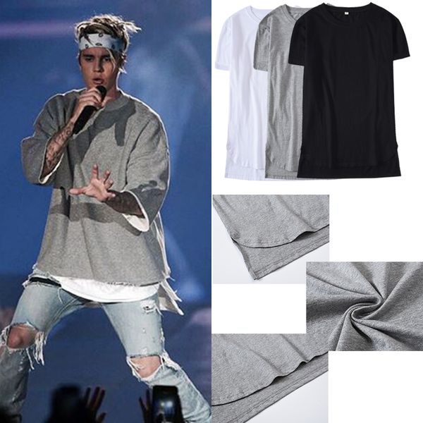 

мужской хип-хоп тенниска justin bieber концерт t-shirt изогнутые хем длинные линии топы тис хип-хоп urban blank justin bieber рубашки tx156, White;black