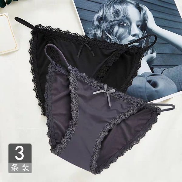 

new style lace underwear women's seemless viscose breathable low-rise briefs bikini europe and america summer thin section, Black;white