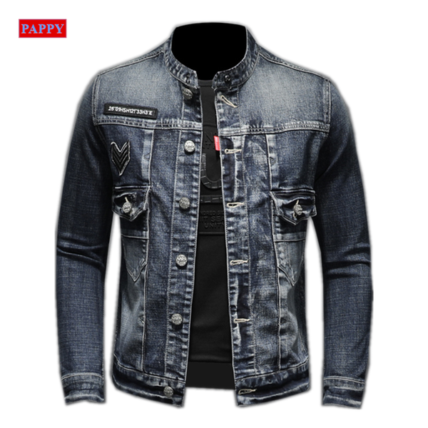 

2020 new men denim jacket cotton stand collar jacket men coat, Black;brown