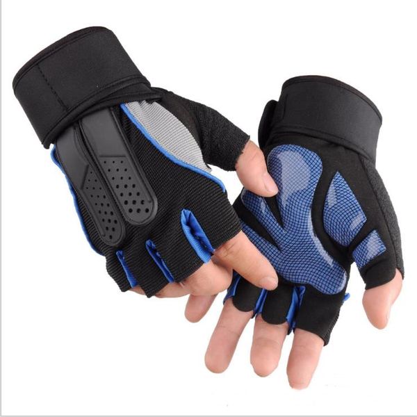 

new fashion fitness outdoor riding, climbing, skid-proof, breath-breathing and sweat-absorbing half-fingered gloves sports long wrist open-f, Blue;gray