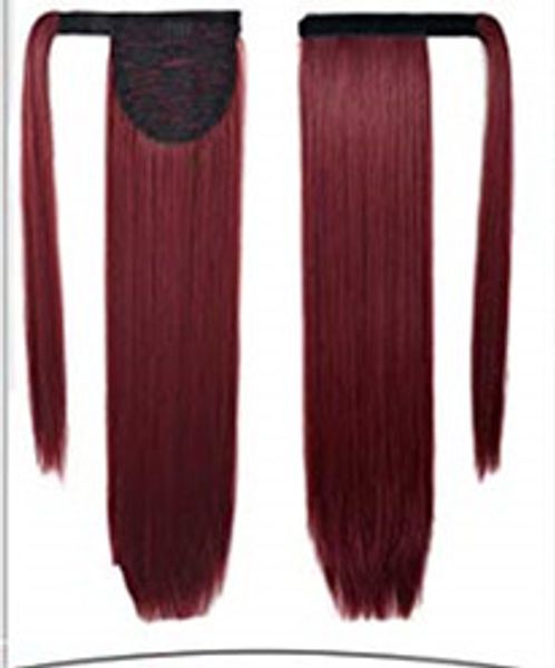 Doppelt gezeichnete weinrote Wrap-Around-Pferdeschwanz-Verlängerung für glattes Haar, 28 Zoll, brasilianisches Remy-Haarteil, 120 g, 140 g