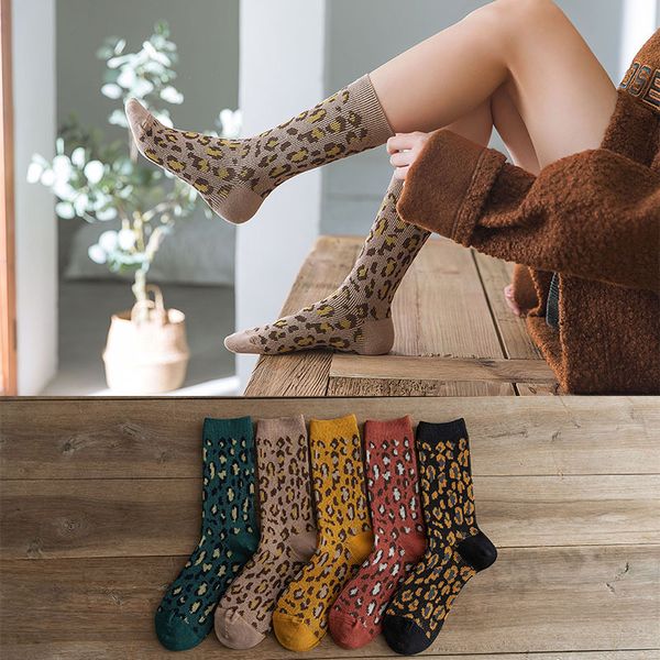 

autumn and winter new japan department double leopard print ladies fashion college wind pile pile socks, Black;white