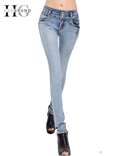 

hee grand 2018 long skinny pencil woman jeans high waist elastic denim pants female washed stretch jeans casual bleached wkp314, Blue