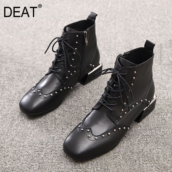 

deat] 2019 square toe bandage rivet zipper black pu leather velvet shoes women short boots new autumn winter fashion 10e722