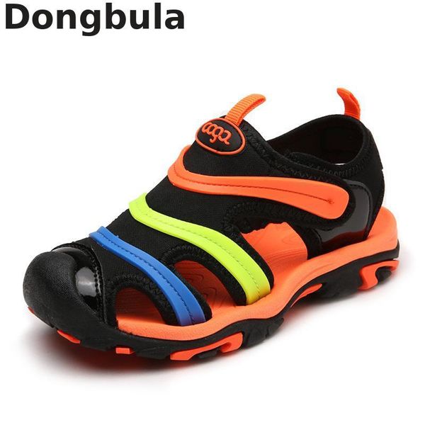 

2019 новые детские летние сандалии пляжные спортивные детские квартиры дышащие анти-скользкие мальчики девочки закрытый носок тапочки сандал, Black;red