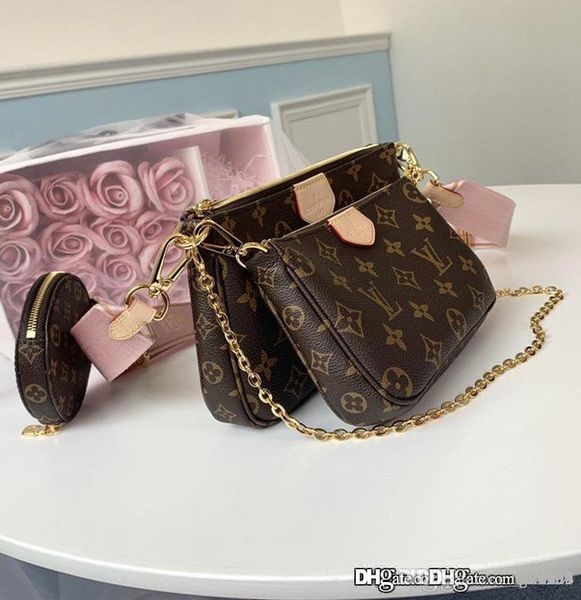 

new multi-pochette accessoires women's wallet three-piece coin purse size large 25 * 13cm small 20 * 11cm round 10 with box