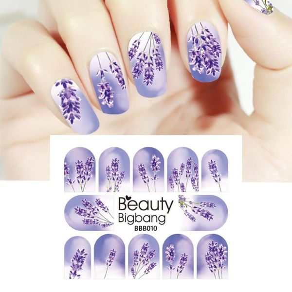 

beautybigbang 1pc 79mm*64mm nail art stickers lavender theme pattern diy decals floral adhesive manicure stickers bbb-010, Black