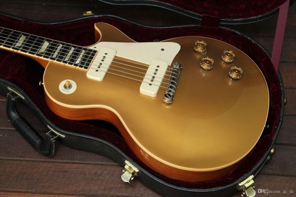 

custom shop 1956 gold goldelectric guitar special once piece tailpiece dual p90 pickups trapezoid white mop fingerboard inlay