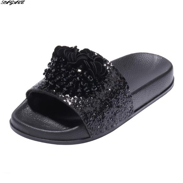 

sagace summer lady flowers flat slippers open toe casual shoes outdoor beach shoes women wear-resistant non-slip flip-flops, Black