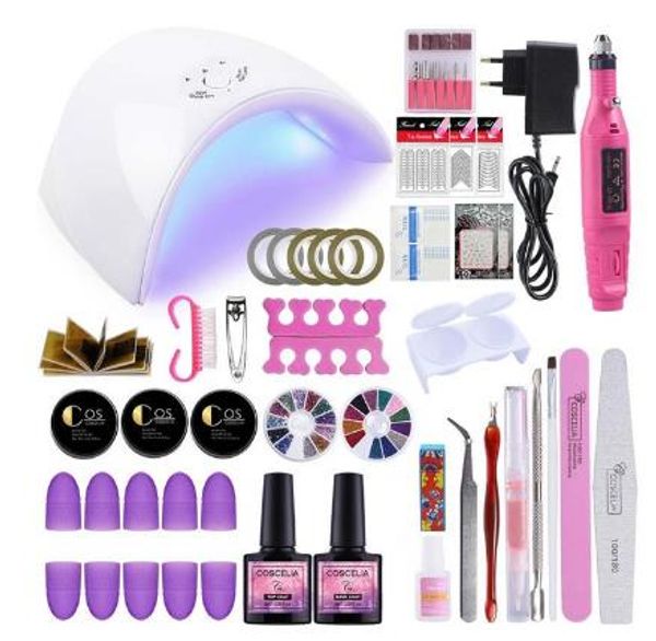 

coscelia 36w uv led lamp manicure set 6/10/12 color gel nail polish set base coat acrylic nail kit nail art
