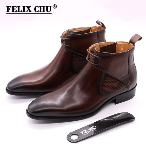 

boots felix chu mens leather square plain toe calf boot brown hand painted black handmade lace up ankle