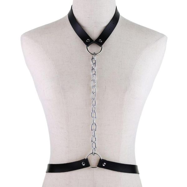 

2019 new punk leather harness goth body chain belts for women bondage cage gothic straps chain necklace jewelry rave outfit, Black;brown