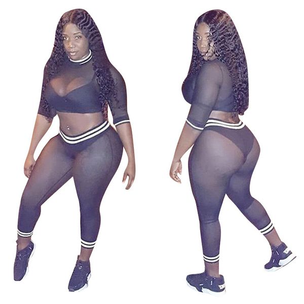 

spring and summer new european and american cross-border mesh yarn casual jumpsuit suit, Black;white