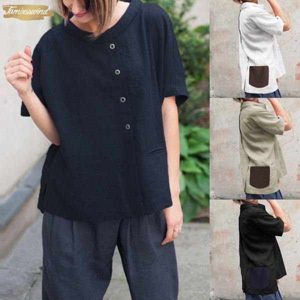 

plus size summer blouses women 2019 vintage buttons short sleeve shirts patchwork casual loose blusas feminina, White