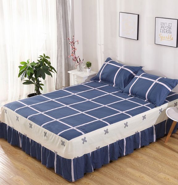 

single double bed cotton 1pcs bed skirt with elastic bandage twin full queen cover skirts bedspread mattress cover blue