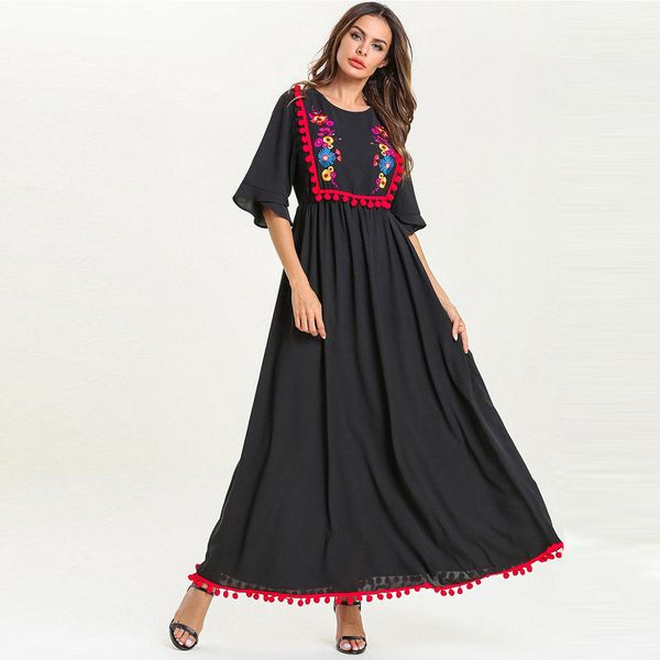 

2019 muslim clothes - 4xl elegant women muslim spliced loose half sleeve arab dress islam jilbab dress lover gift drop #0426, Red